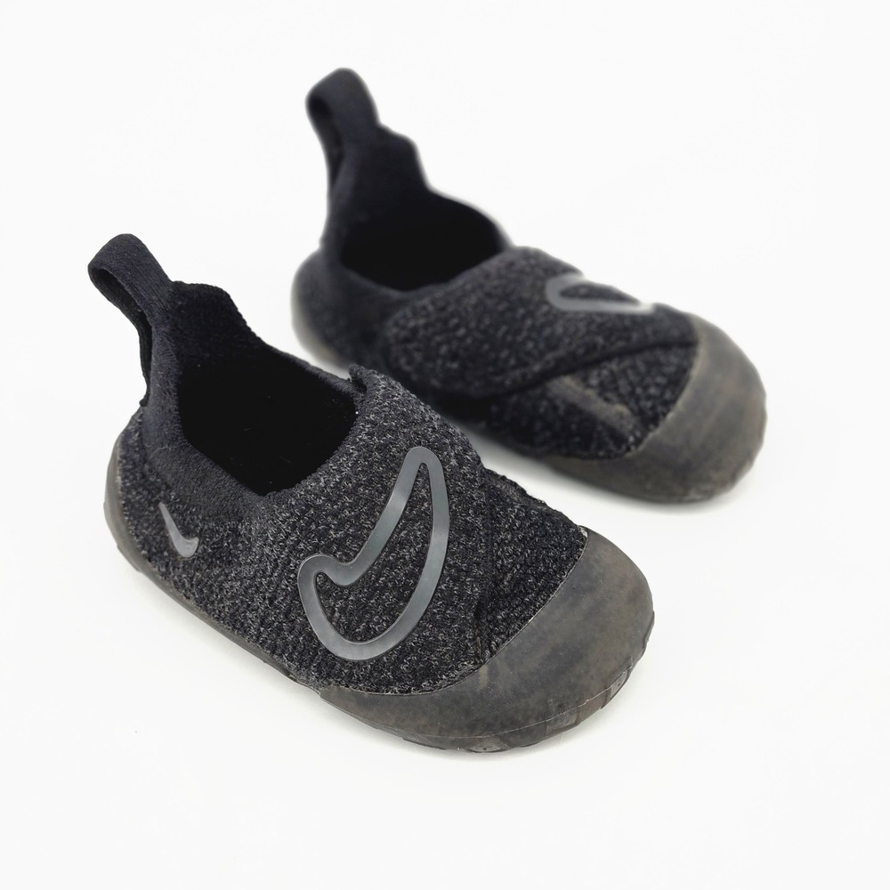 Nike Swoosh 1 Black Anthracite Flyknit Infant Toddler Slip On Shoes Size 6C GUC